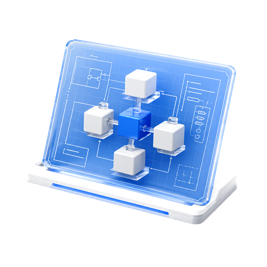 System blueprint on a glass panel
