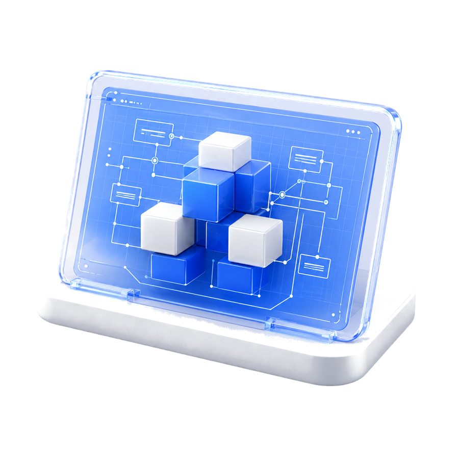 A blueprint screen showing a designed system structure