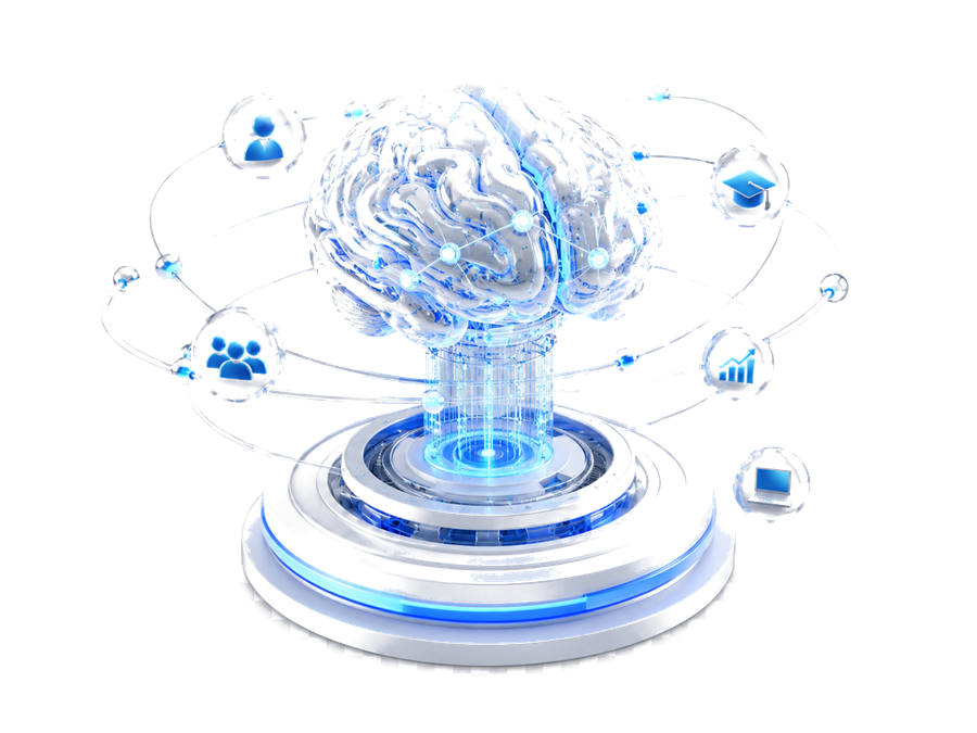 AI brain orbited by team capability icons