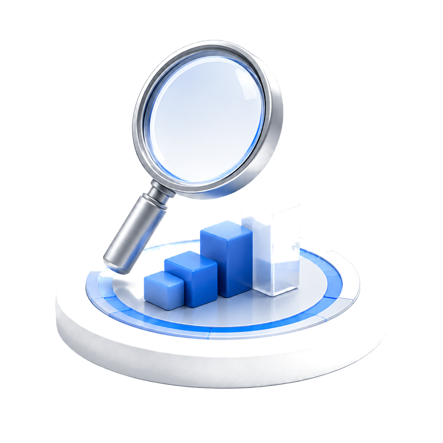 A magnifying glass examining business data