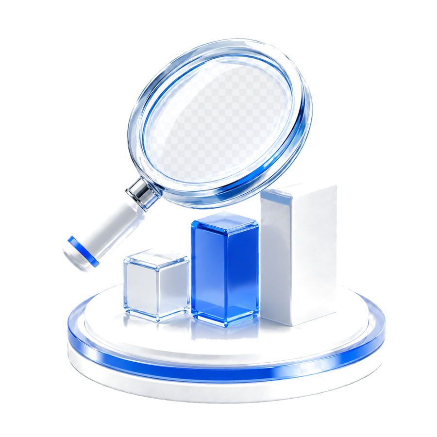 Magnifying glass over business charts