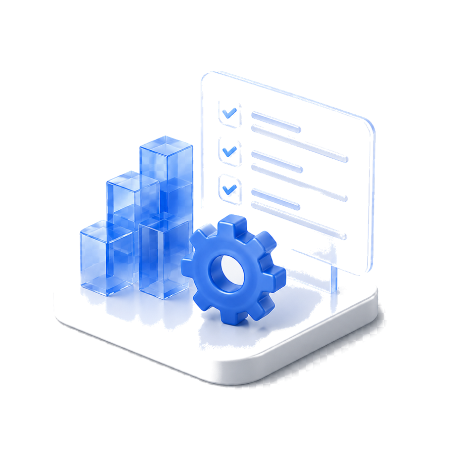 Scoping dashboard with charts, gear, and checklist